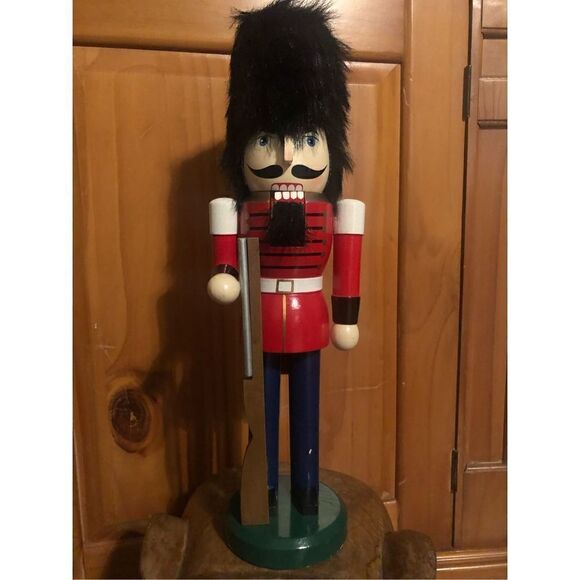 Handmade  Christmas Wooden Nutcracker Soldier w/ Rifle Gun 13” - Picture 2 of 12